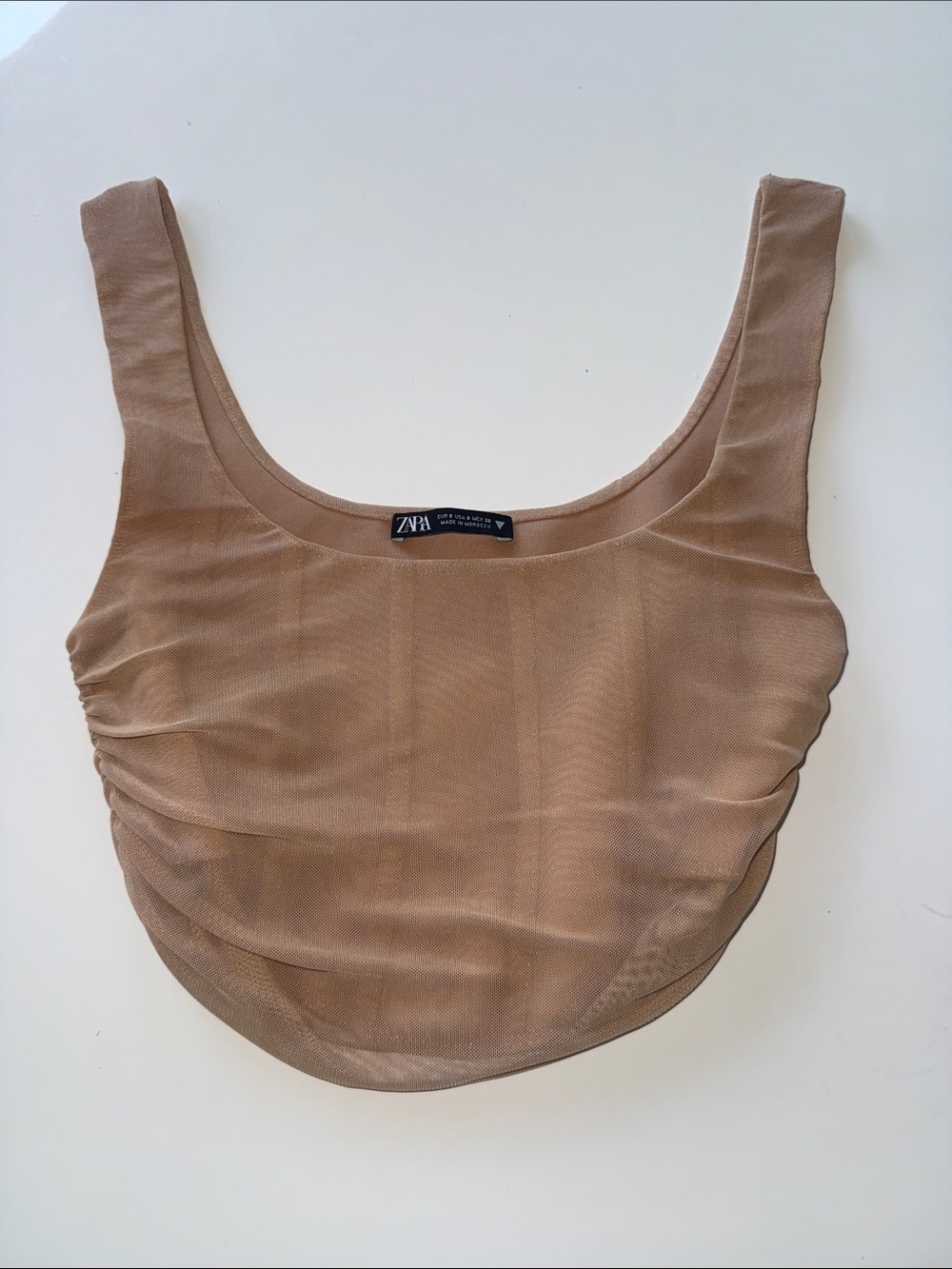 ZARA Ruched Scoop Neck Tank Top in Beige